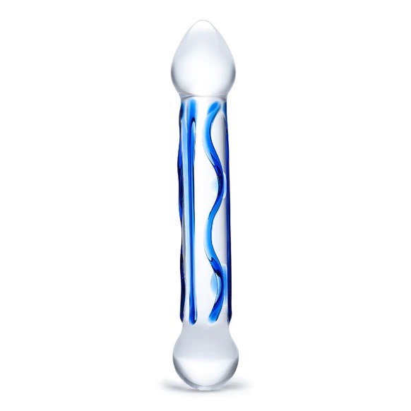 Glas Full Tip Textured Glass Dildo Blue