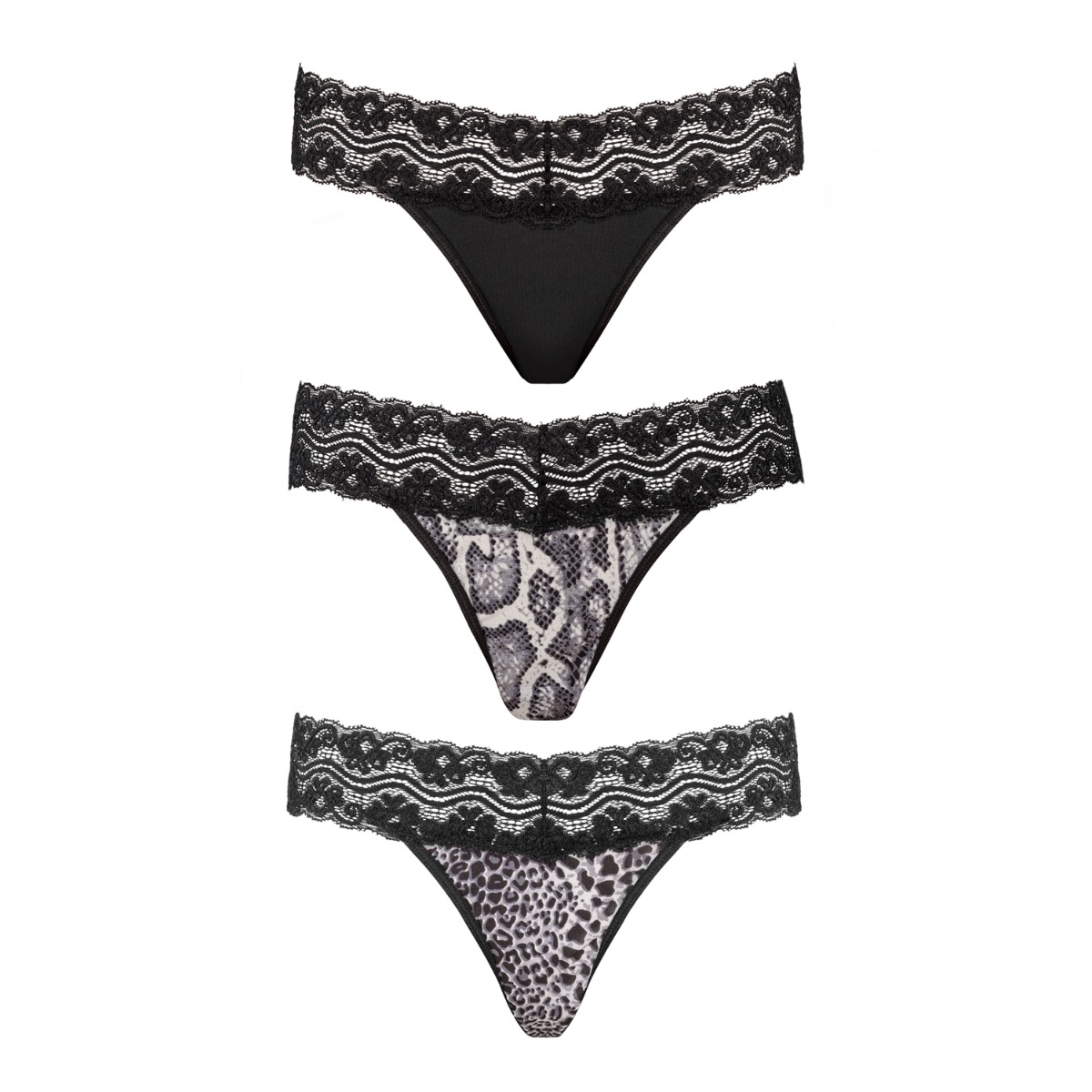 Underneath Jane Thong Set Of 3 Black