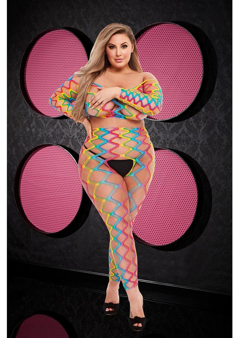 2PC RAINBOW CROP TOP & PANTS SET - Q - Lapdance - Lingerie & Underwear - adult product at KS Store
