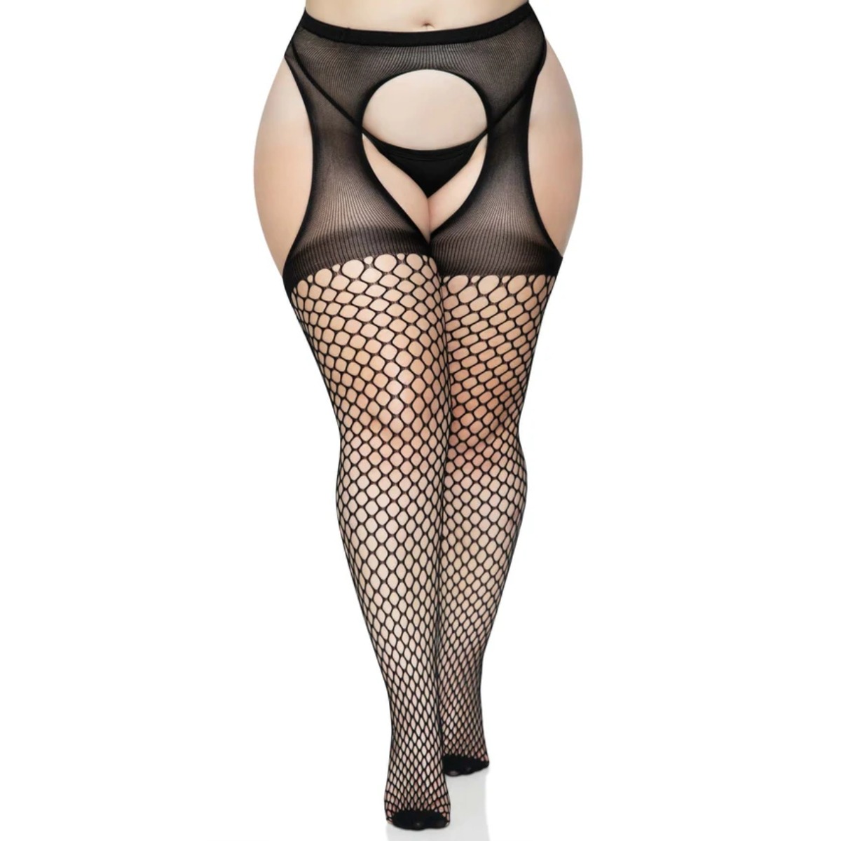 Plus Oval Net Suspender Pantyhose Black XL/XXL - Leg Avenue - Lingerie & Underwear - adult product at KS Store