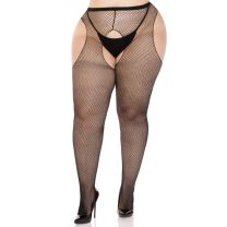 Plus Fishnet Suspender Pantyhose Black Queen