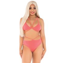 Cage Strap Bra Top and Brazilian Briefs Coral OS
