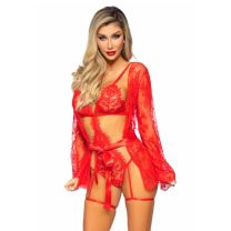 Garter Teddy with String  Back and Robe Red Large