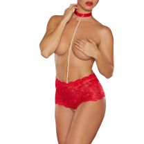 Posh and Spicey Pearl Thong With Halterneck Red