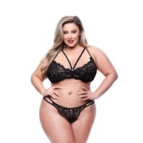 Baci 2 Piece Eco Strappy Bra & Panty Set Black Queen Size
