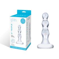 Glas 4inch Triple Play Beaded Butt Plug Clear