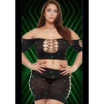 Lapdance Diamond 2 Piece Crop Top & Shirt Set Glow In The Dark Q