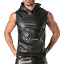TOF Paris Kinky Zipped Pocket Sleeveless Hoodie Black