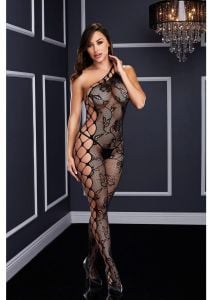 Baci Lingerie Off The Shoulder Lace Bodystocking Black