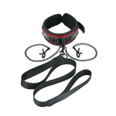 "WS HEARTBREAKER DELUXE COLLAR, NIPPLE CLIPS, LEASH SET"