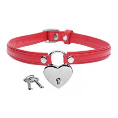 Master Series Heart Lock Choker With Keys Red