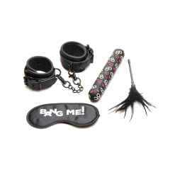 BANG! Bondage Kit With XL Bullet Cuffs Tickler & Blindfold Black