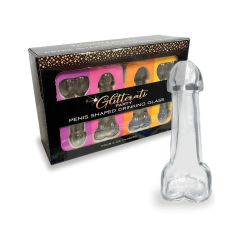 "GLITTERATI PENIS 6OZ DRINKING GLASS, PACK OF 4"