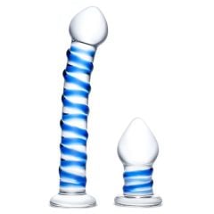 Glass Double Penetration Swirly Dildo and Plug Set (2.75" - 7")