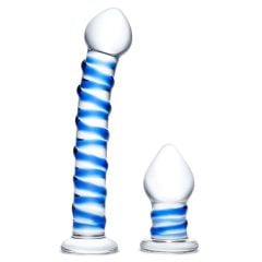 Glas Double Penetration Swirly Dildo and Plug Set 