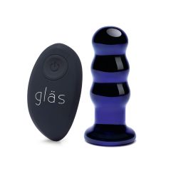 Glas Rechargeable Remote Controlled Vibrating Beaded Butt Plug Blue (3.5")