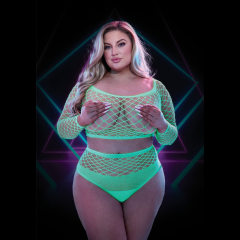 2PC GLOW IN THE DARK LONG SLEEVE CROP TOP & PANTY SET -Q