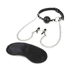 Lux Fetish Breathable Ball Gag with nipple Chain Black