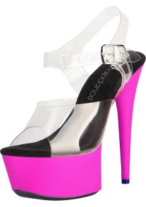 Lapdance Shoes Clear & Pink UV Reactive Platform Sandal With Quick Release Strap