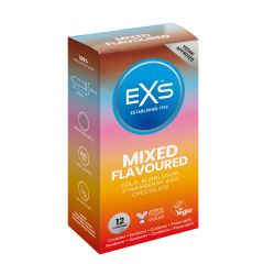  EXS Mixed Flavour Condoms 12-Pack - Natural Latex & Silicone Lubricated Box