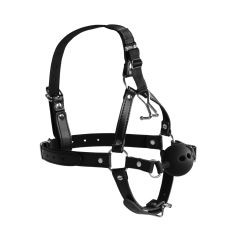 Head Harness with Breathable Ball Gag and Nose Hooks  Black