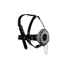 Open Mouth Gag Head Harness with Plug Stopper  Black