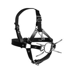 Head Harness with Spider Gag and Nose Hooks  Black