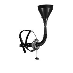 Open Mouth Gag Head Harness with Funnel  Black