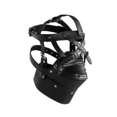 Head Harness with Zipup Mouth and Lock  Black