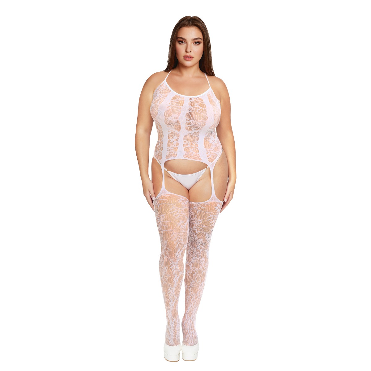 Me You Us Floral Lace Suspender Bodystocking White Queen Size - Me You Us Lingerie - Lingerie & Underwear - adult product at KS Store