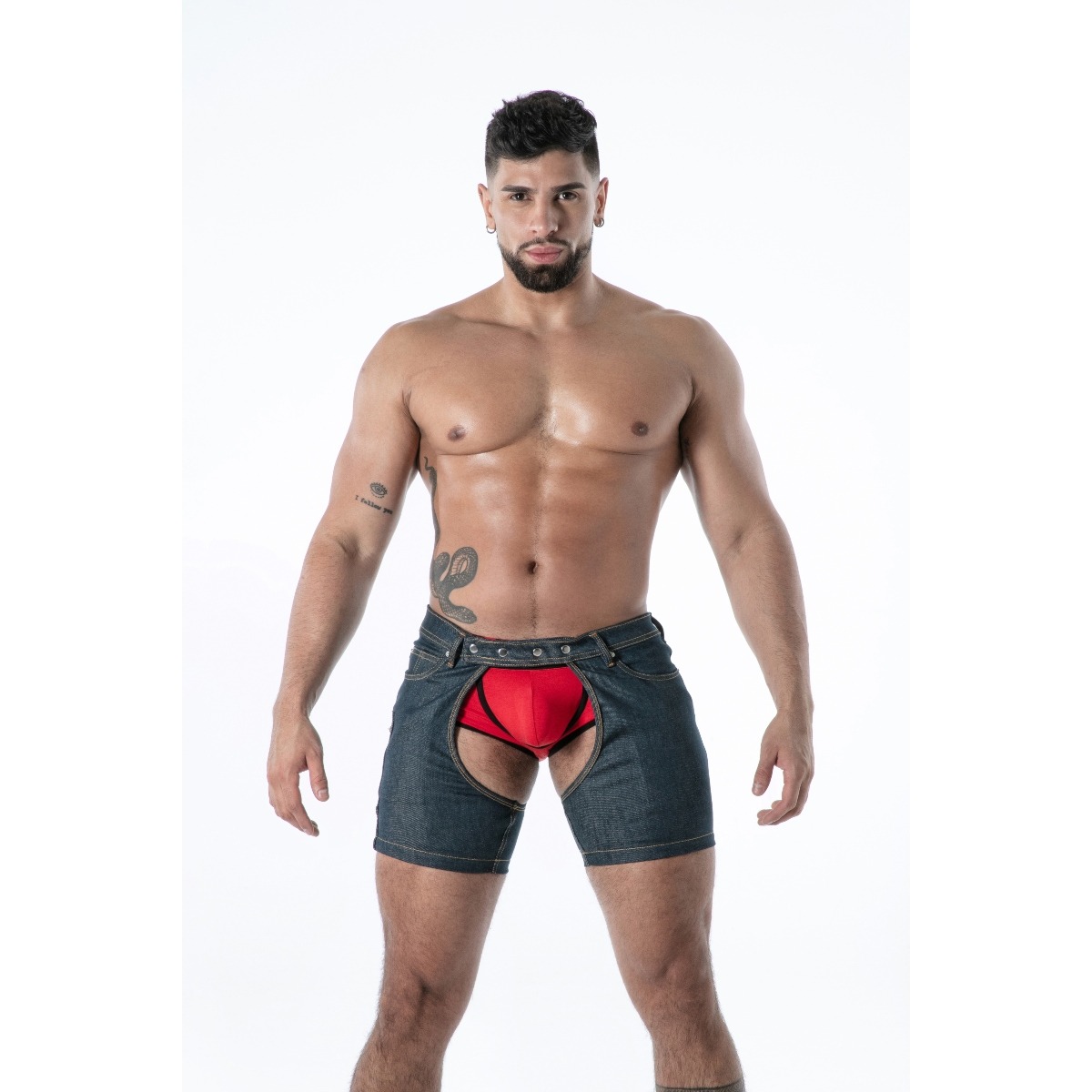 TOF Paris Raw Denim Chaps Shorts Large